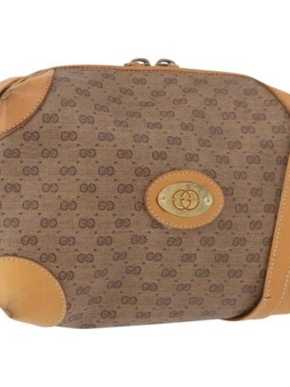 GUCCI Micro GG Supreme Shoulder Bag PVC Beige Gold Auth BA13656